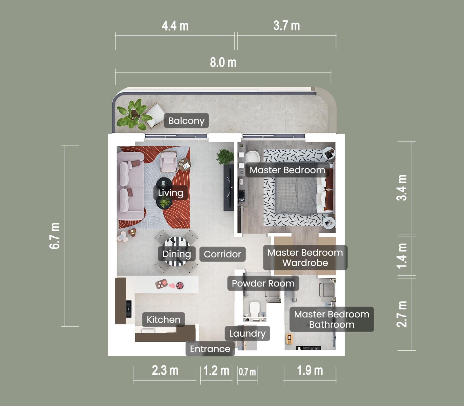 Yas Living 1 Bedrooms Virtual Tour 1 at Yas Island